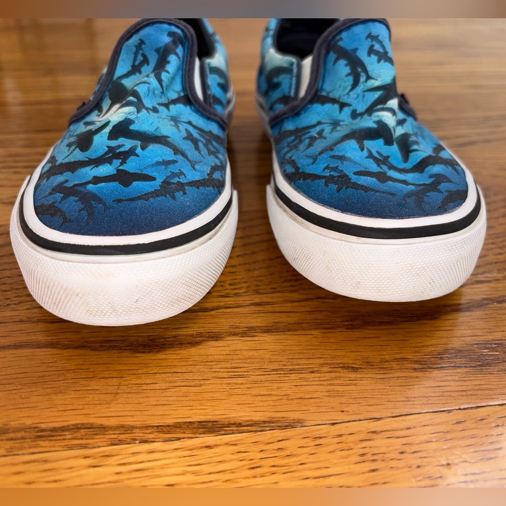 Vans Kids Blue Shark Print Slip-On Sneakers - Picture 2 of 8